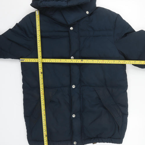 H&M Men’s Blue Puffer Jacket S Hooded Insulated Mid-Length Winter Coat