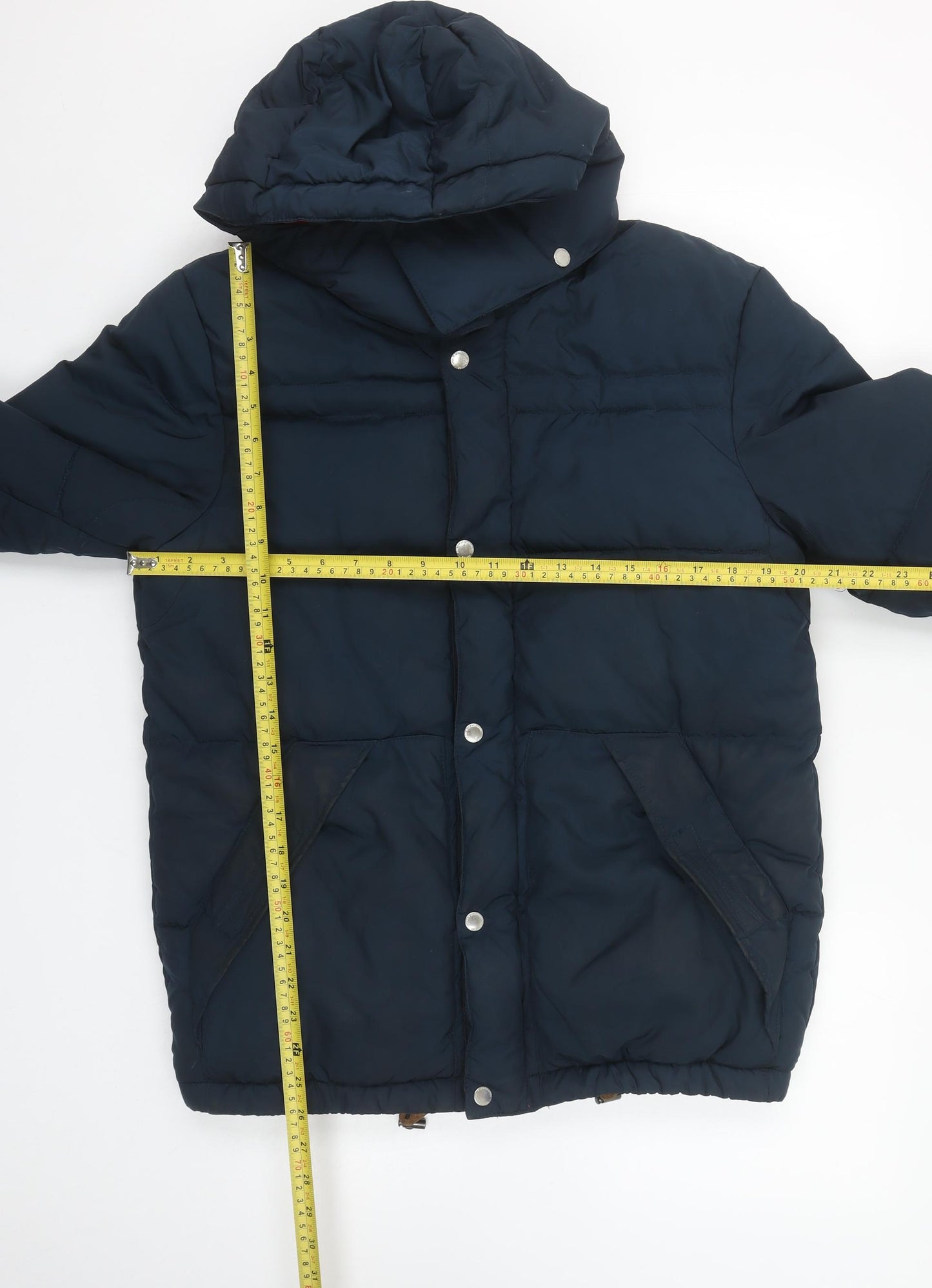 H&M Men’s Blue Puffer Jacket S Hooded Insulated Mid-Length Winter Coat