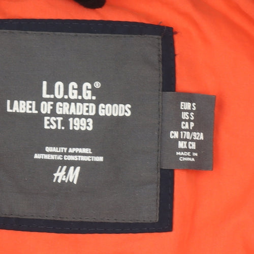 H&M Men’s Blue Puffer Jacket S Hooded Insulated Mid-Length Winter Coat