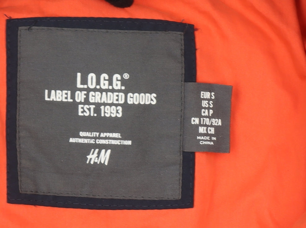 H&M Men’s Blue Puffer Jacket S Hooded Insulated Mid-Length Winter Coat