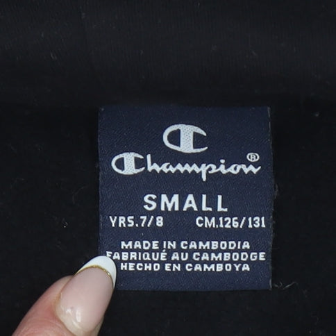 Champion Boys Black Hoodie Small 7-8 Years Pullover Cotton Blend