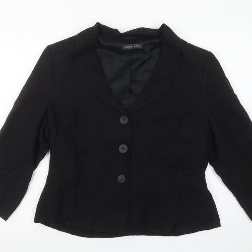 Alex & Co. Women's Black Linen Blend Blazer UK 16 Classic 3/4 Sleeve