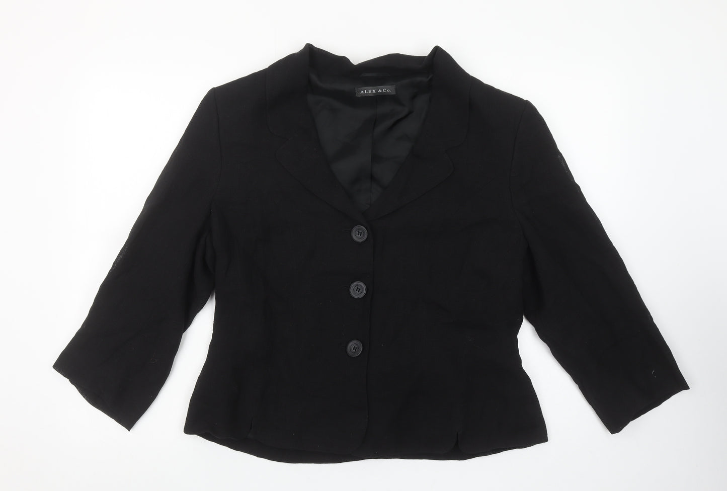 Alex & Co. Women's Black Linen Blend Blazer UK 16 Classic 3/4 Sleeve