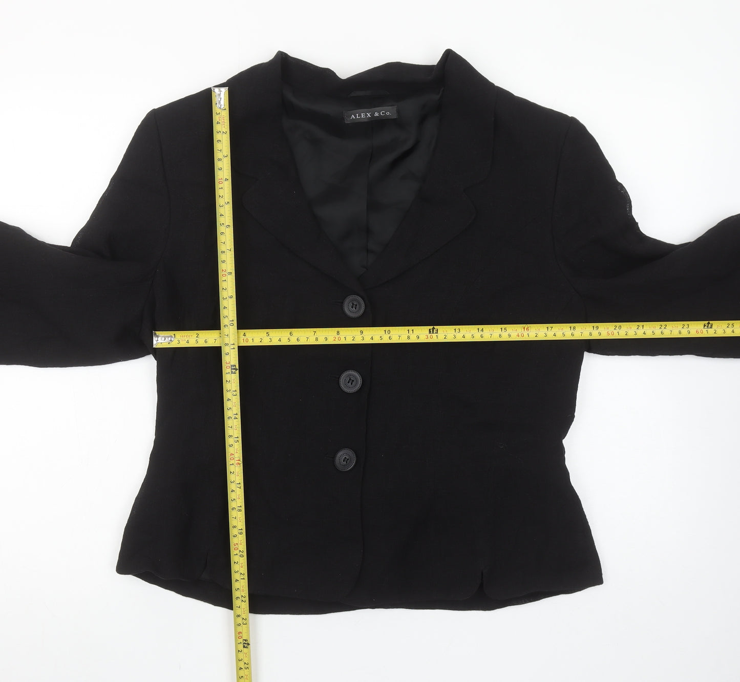 Alex & Co. Women's Black Linen Blend Blazer UK 16 Classic 3/4 Sleeve