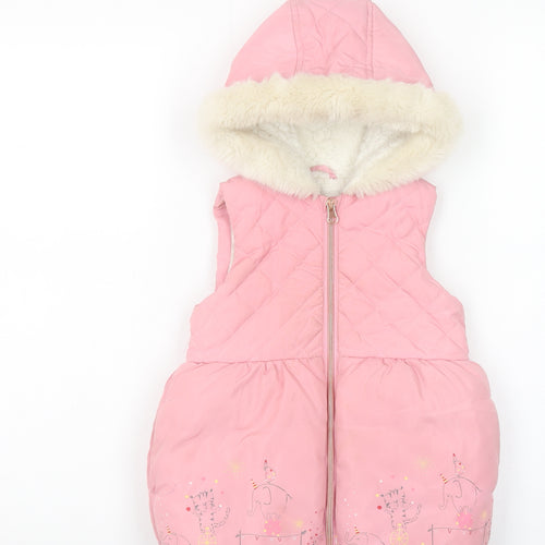 Mothercare Girls Pink Hooded Puffer Coat 18-24 Months Quilted Faux Fur Trim