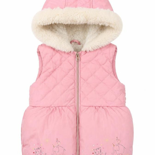 Mothercare Girls Pink Hooded Puffer Coat 18-24 Months Quilted Faux Fur Trim