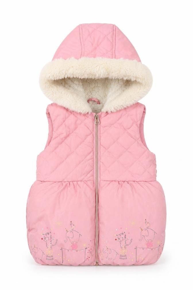 Mothercare Girls Pink Hooded Puffer Coat 18-24 Months Quilted Faux Fur Trim