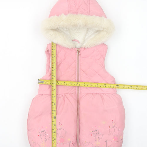 Mothercare Girls Pink Hooded Puffer Coat 18-24 Months Quilted Faux Fur Trim