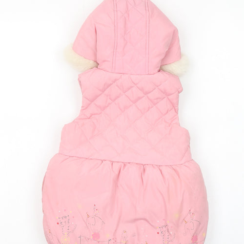 Mothercare Girls Pink Hooded Puffer Coat 18-24 Months Quilted Faux Fur Trim