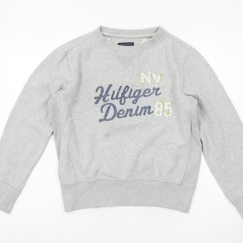 Tommy Hilfiger Girls Grey Pullover Sweatshirt Logo Embroidered 12 Years