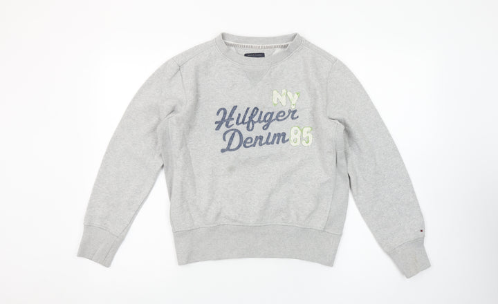 Tommy Hilfiger Girls Grey Pullover Sweatshirt Logo Embroidered 12 Years