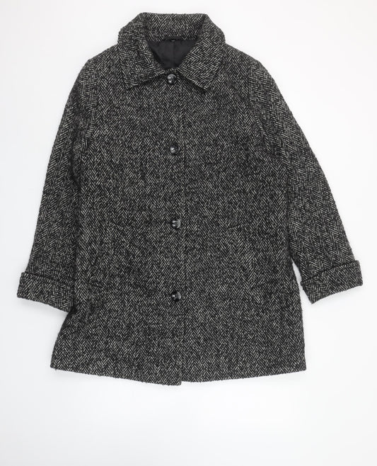 Marks and Spencer Women's Black Herringbone Wool Blend Overcoat UK 14