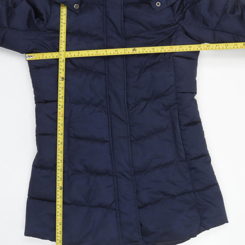 H&M Women's Navy Hooded Puffer Coat Faux Fur Trim Size 14Y