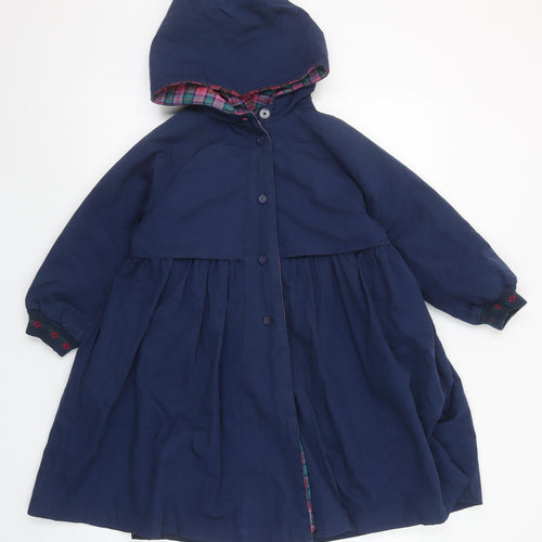 Marks and Spencer Girls Blue Hooded Rain Coat Age 6 Lined Vintage Style