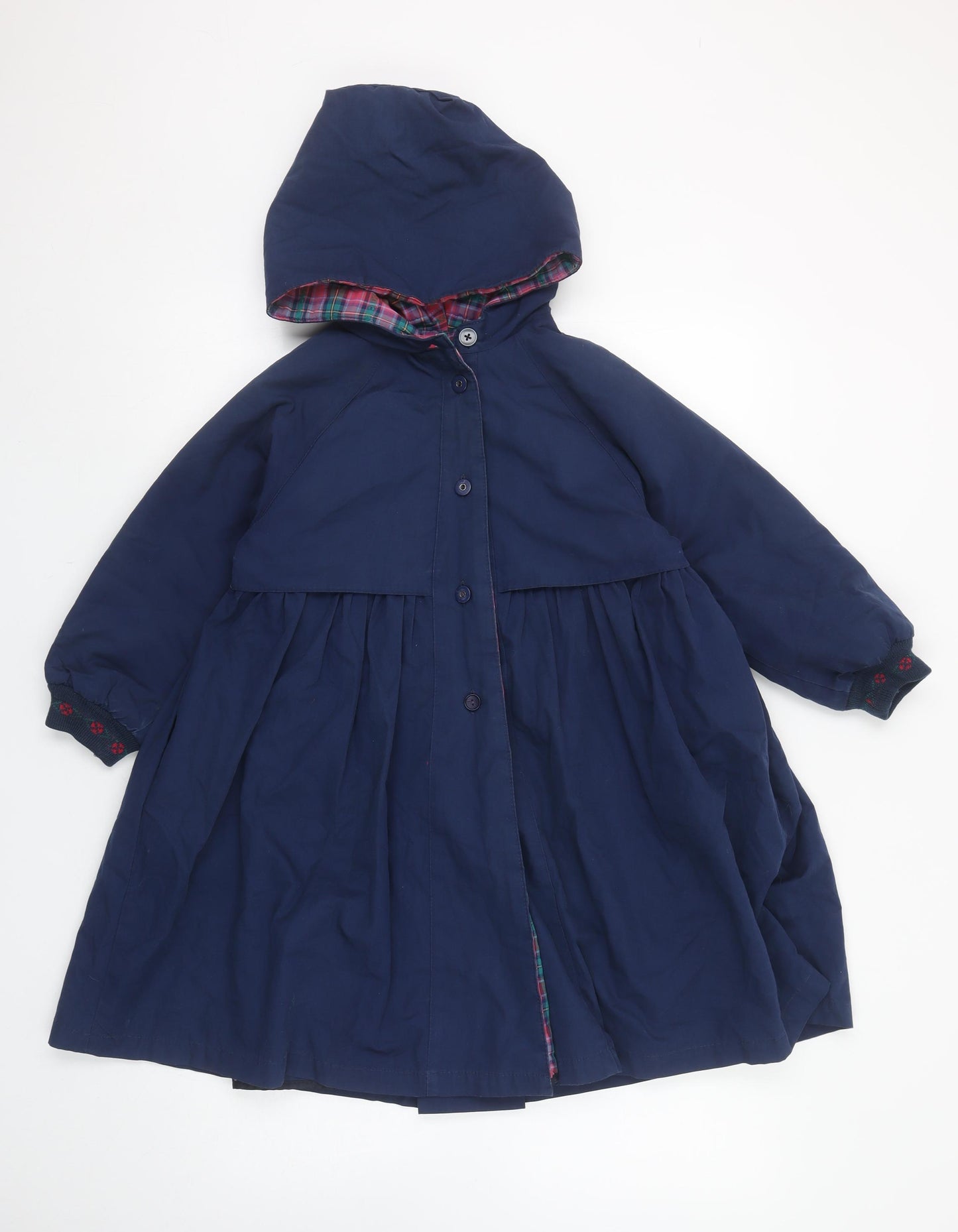 Marks and Spencer Girls Blue Hooded Rain Coat Age 6 Lined Vintage Style