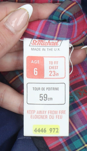 Marks and Spencer Girls Blue Hooded Rain Coat Age 6 Lined Vintage Style