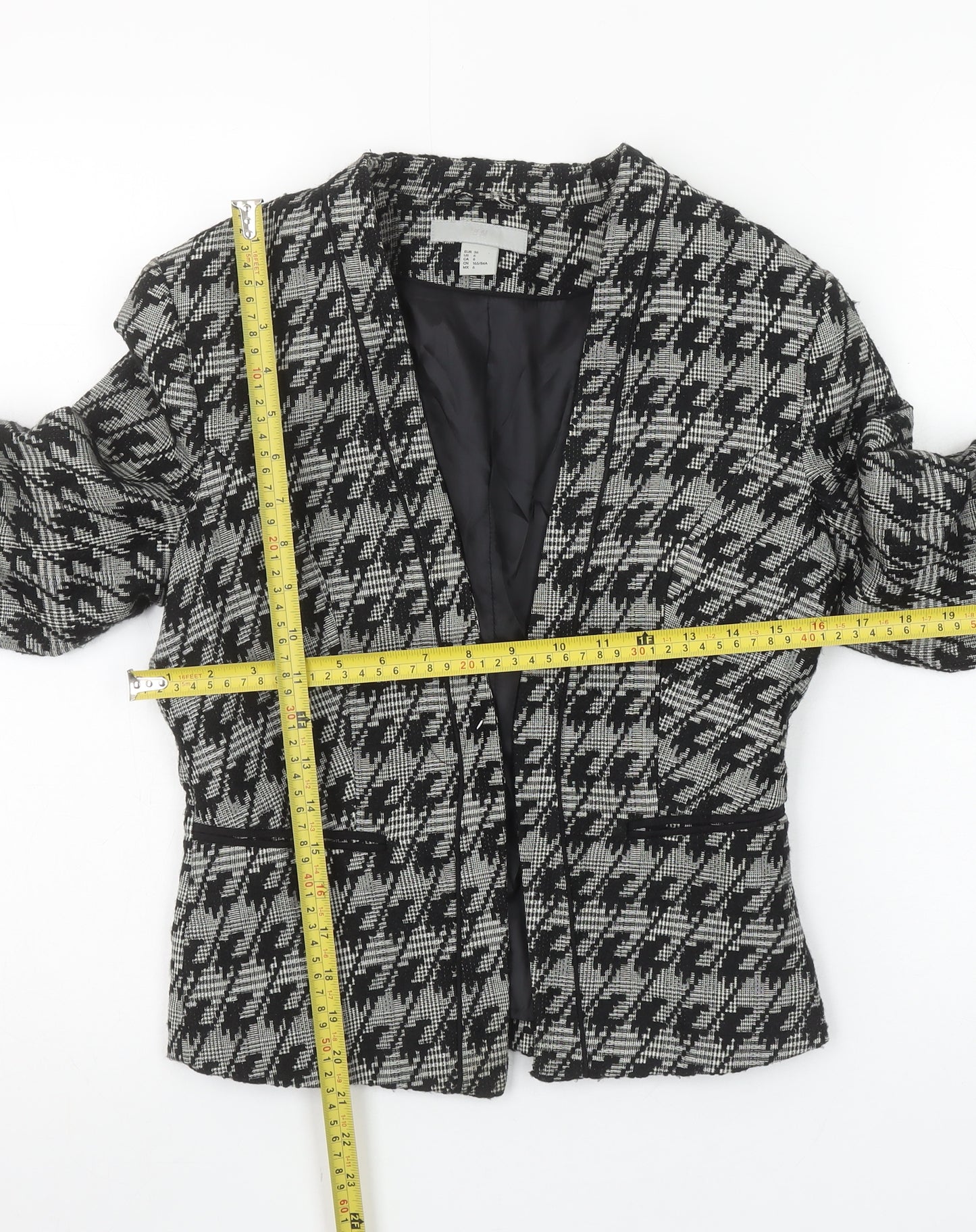 H&M Women's Black & Grey Houndstooth Blazer Size 8 Classic Fit