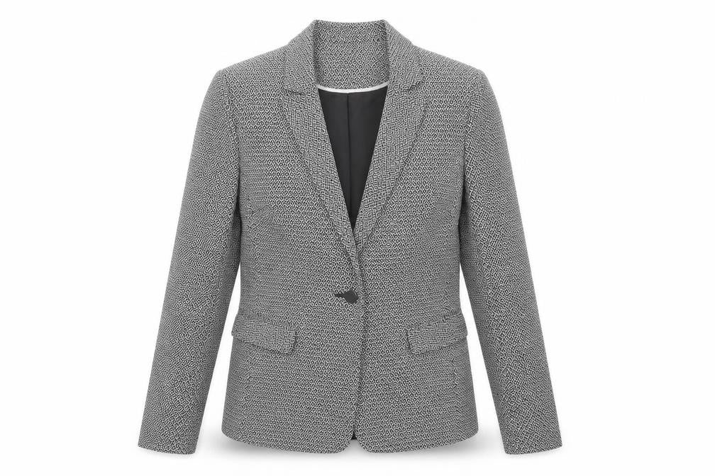 Front view of Tu Women Black Geometric Single-Breasted Blazer, size 10