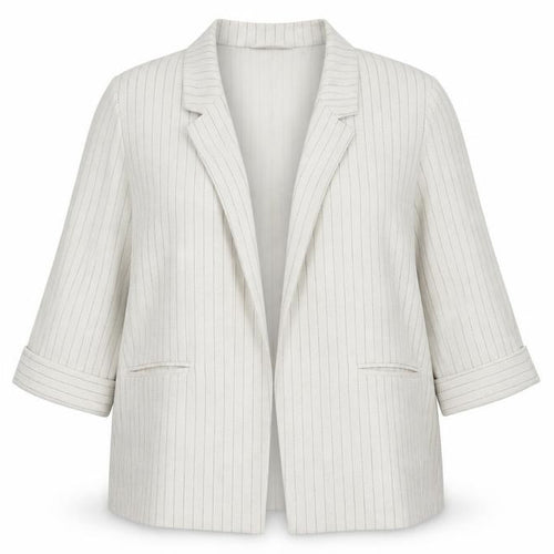 Papaya Women Beige Striped Linen Blend Blazer Jacket Size 18