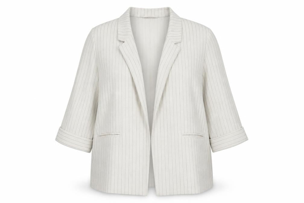 Papaya Women Beige Striped Linen Blend Blazer Jacket Size 18