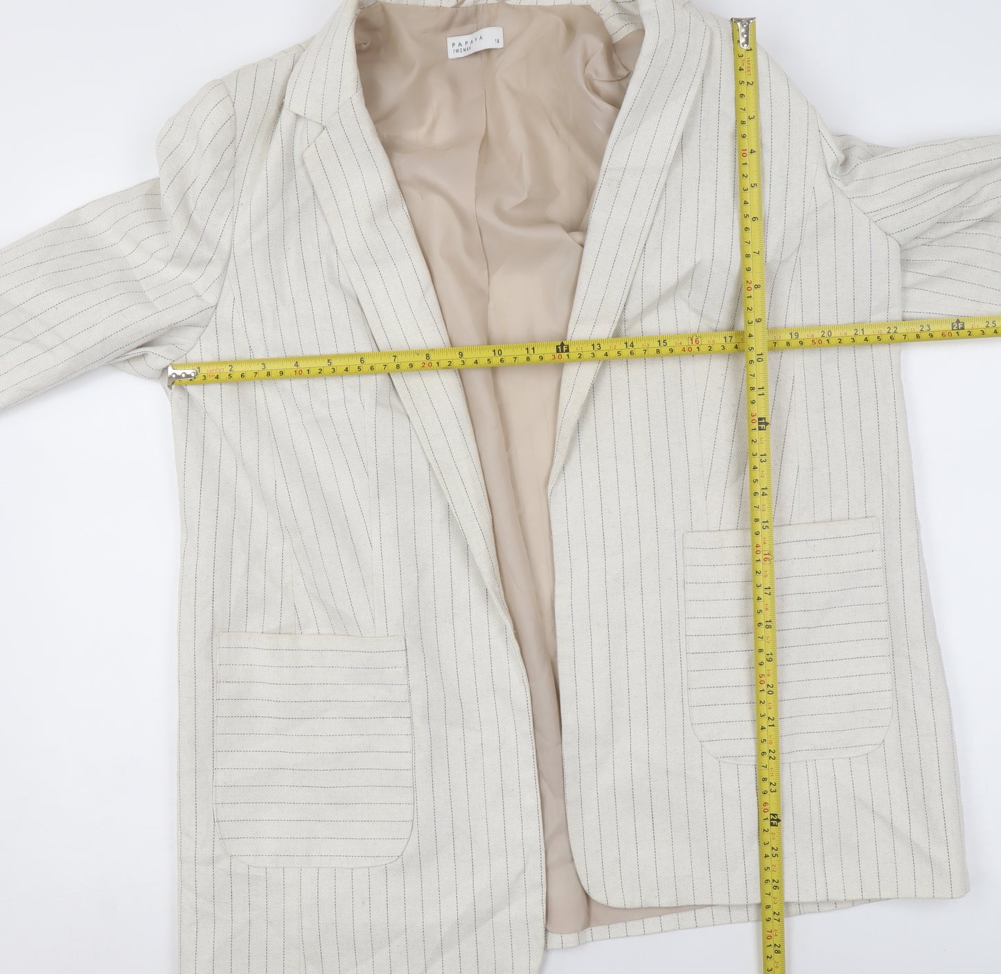 Papaya Women Beige Striped Linen Blend Blazer Jacket Size 18