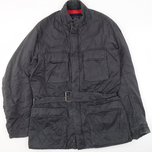 French Connection Men's Grey Military Jacket Medium Cotton Belted