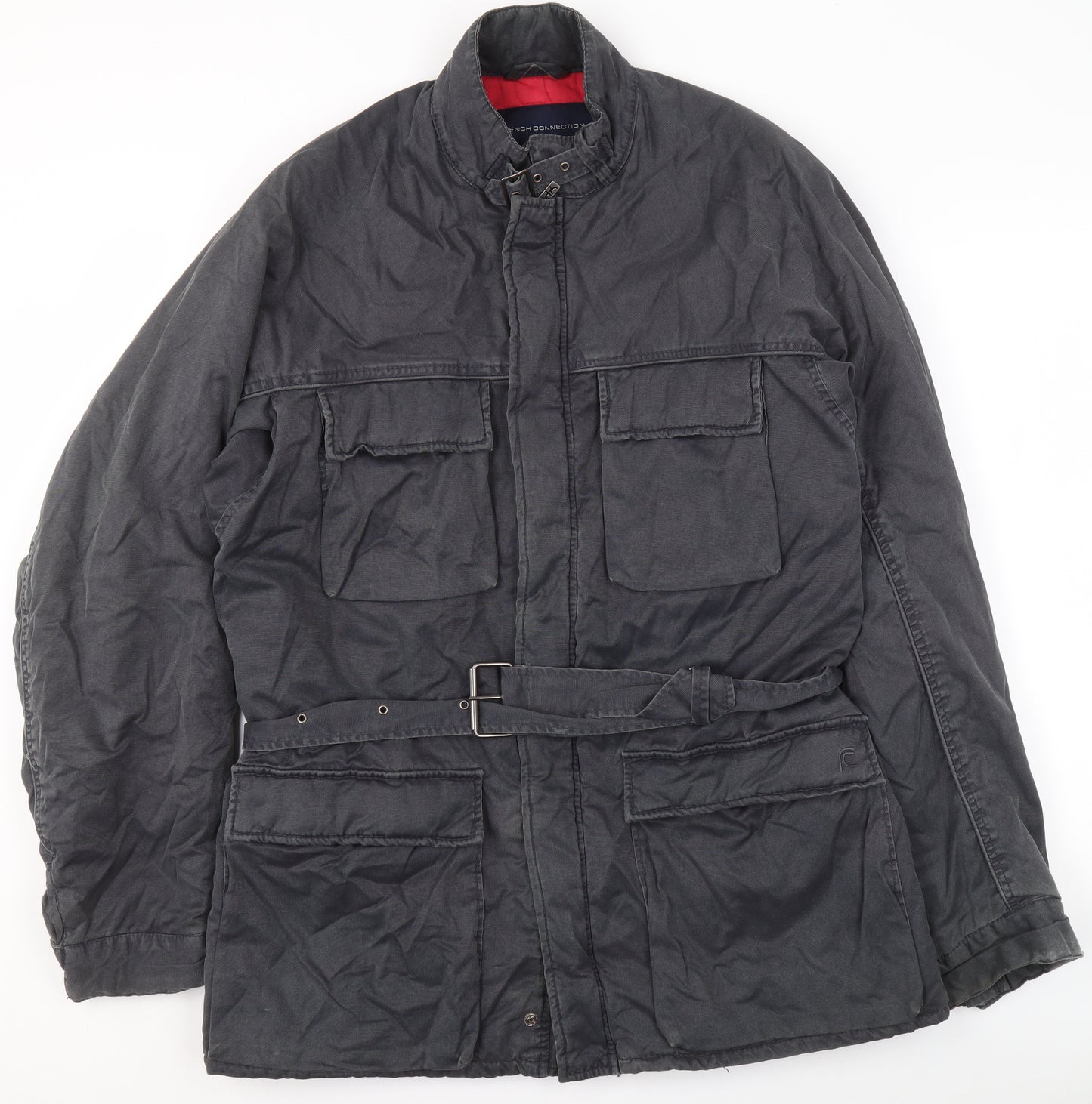 French Connection Men's Grey Military Jacket Medium Cotton Belted