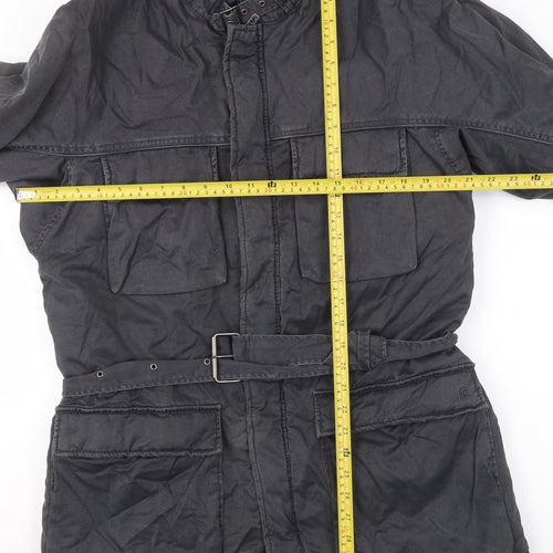 French Connection Men's Grey Military Jacket Medium Cotton Belted