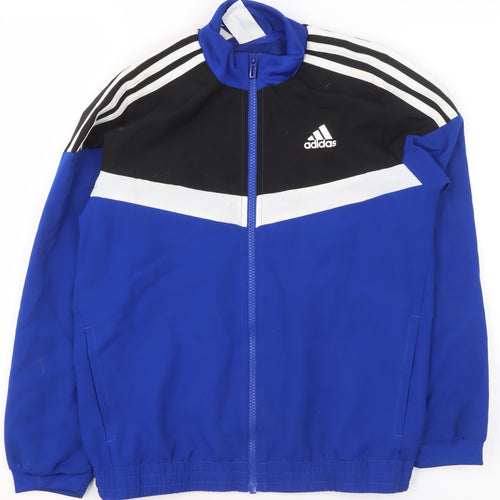Adidas Boys Blue Black Track Jacket 9-10 Years Full Zip Lightweight Sportswear