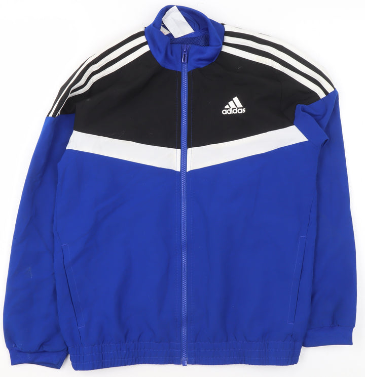 Adidas Boys Blue Black Track Jacket 9-10 Years Full Zip Lightweight Sportswear