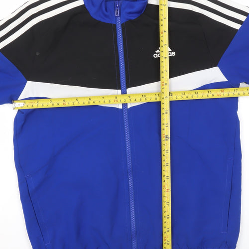 Adidas Boys Blue Black Track Jacket 9-10 Years Full Zip Lightweight Sportswear