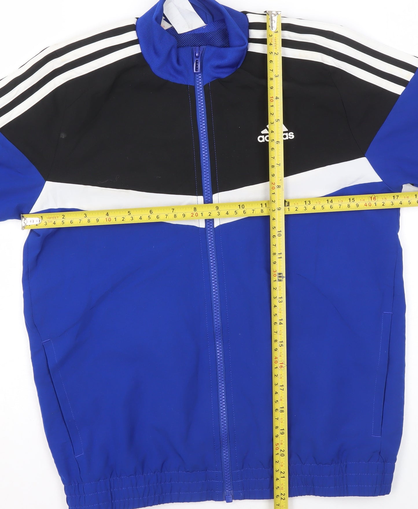 Adidas Boys Blue Black Track Jacket 9-10 Years Full Zip Lightweight Sportswear