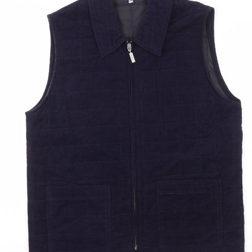 Women's Blue Corduroy Zip Waistcoat Size 12 Casual Layered Gilet