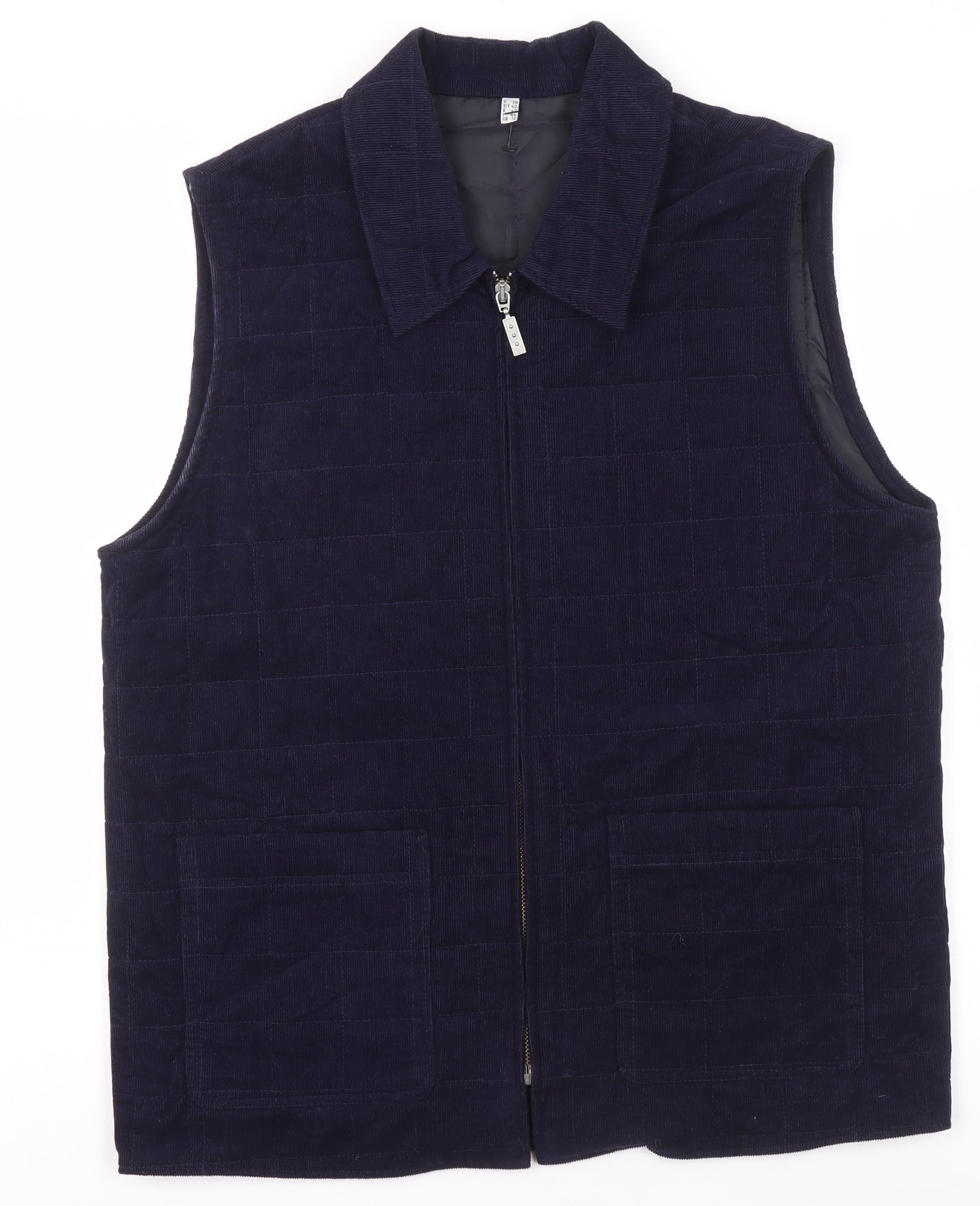 Women's Blue Corduroy Zip Waistcoat Size 12 Casual Layered Gilet