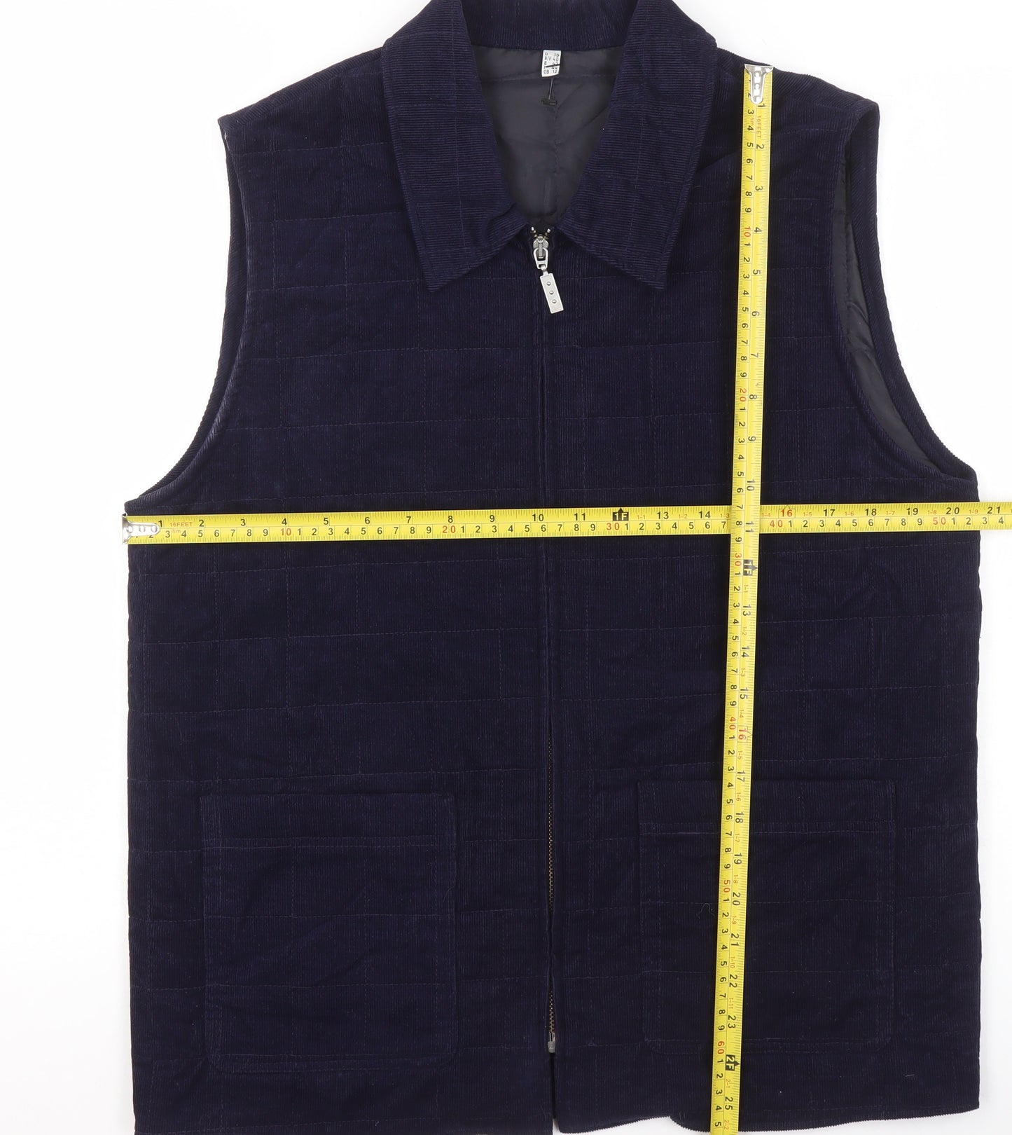 Women's Blue Corduroy Zip Waistcoat Size 12 Casual Layered Gilet