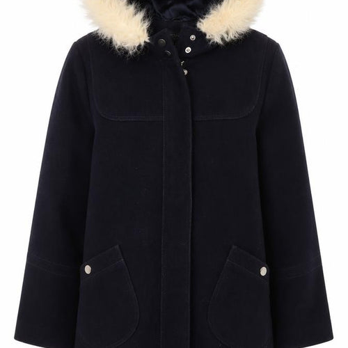 Topshop Women’s Black Wool Blend Faux Fur Hooded Parka Coat Size 12