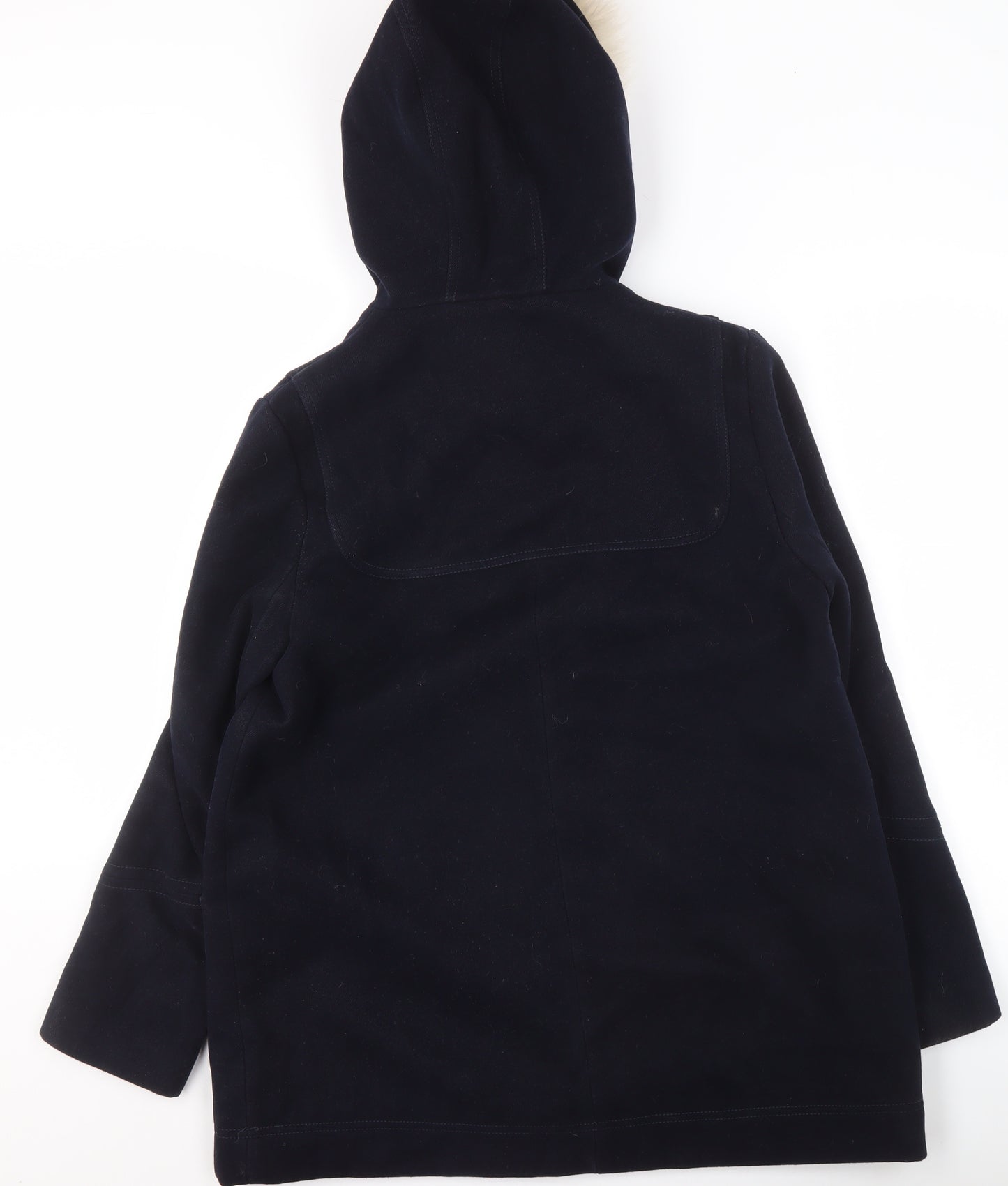 Topshop Women’s Black Wool Blend Faux Fur Hooded Parka Coat Size 12