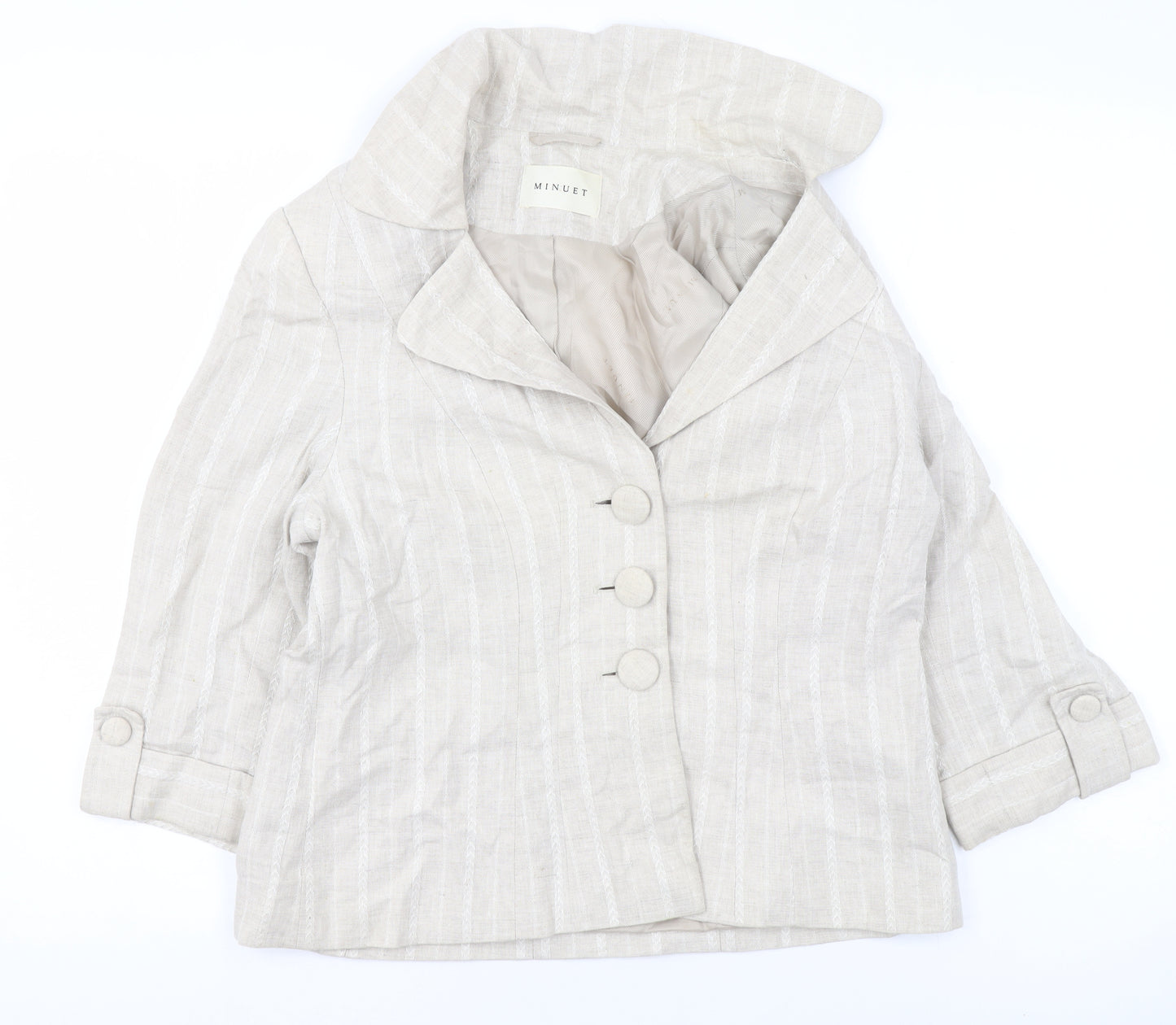 Minuet Women Beige Linen Blend Single-Breasted Jacket UK 14