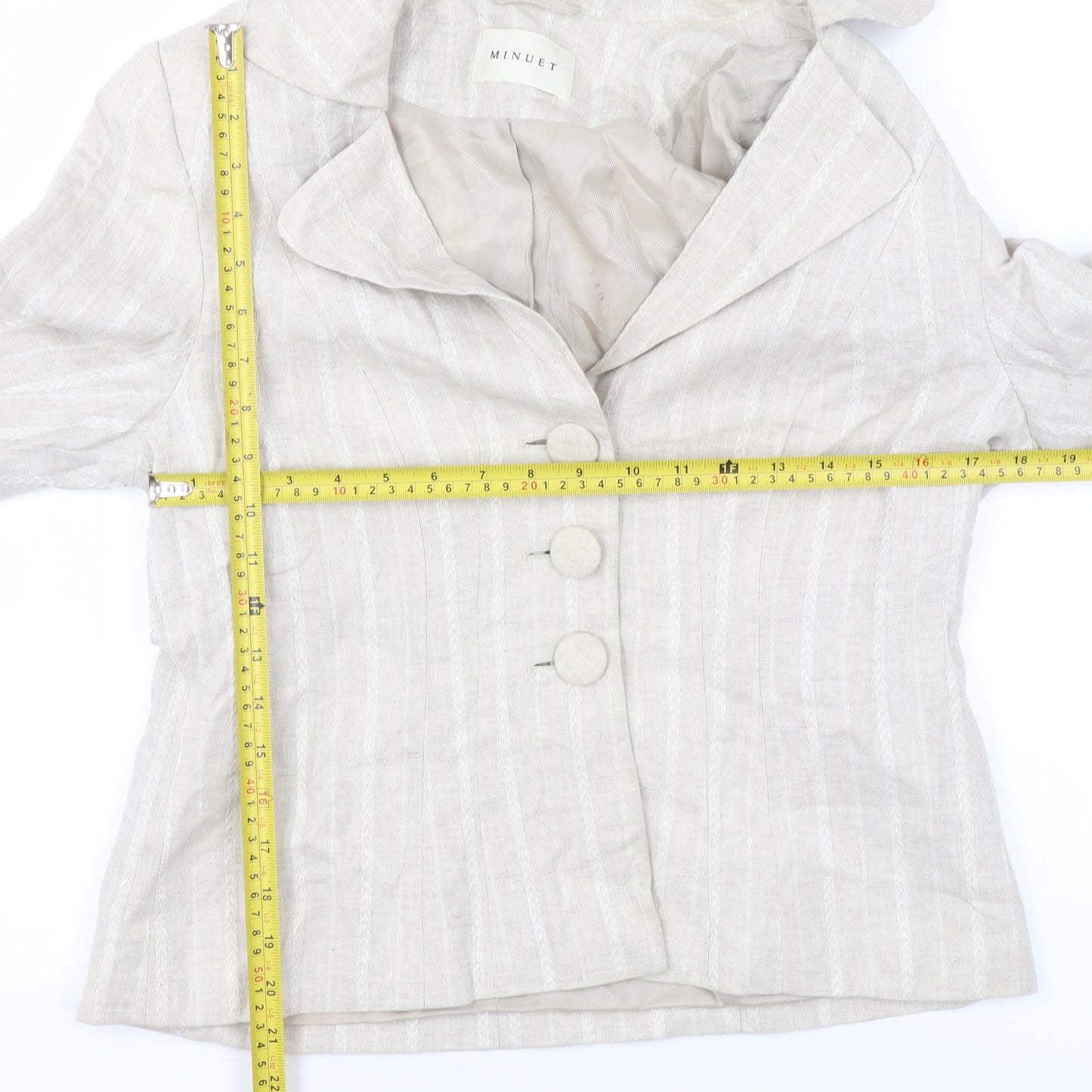Minuet Women Beige Linen Blend Single-Breasted Jacket UK 14