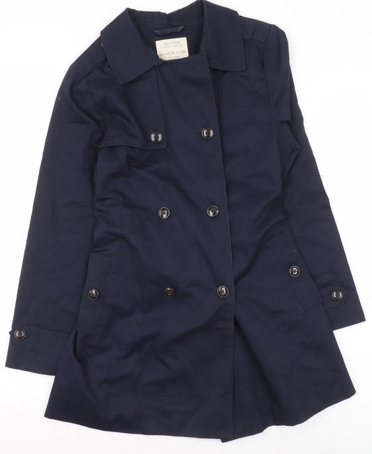 Zara Girls Blue Belted Double-Breasted Trench Coat 11-12 Years