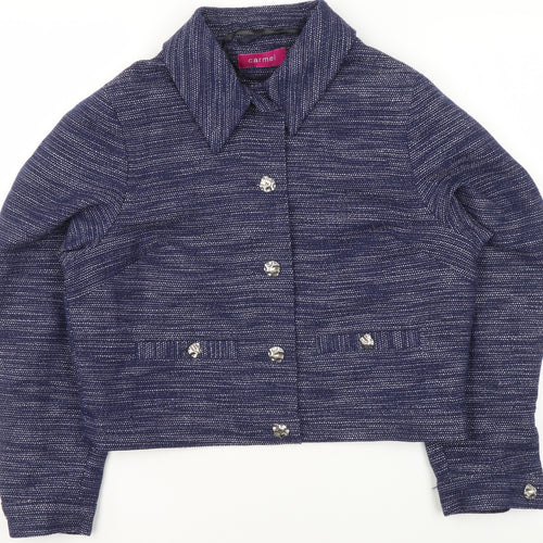 Carmel Women's Blue Woven Suit Jacket Size 12 Single Breasted Classic