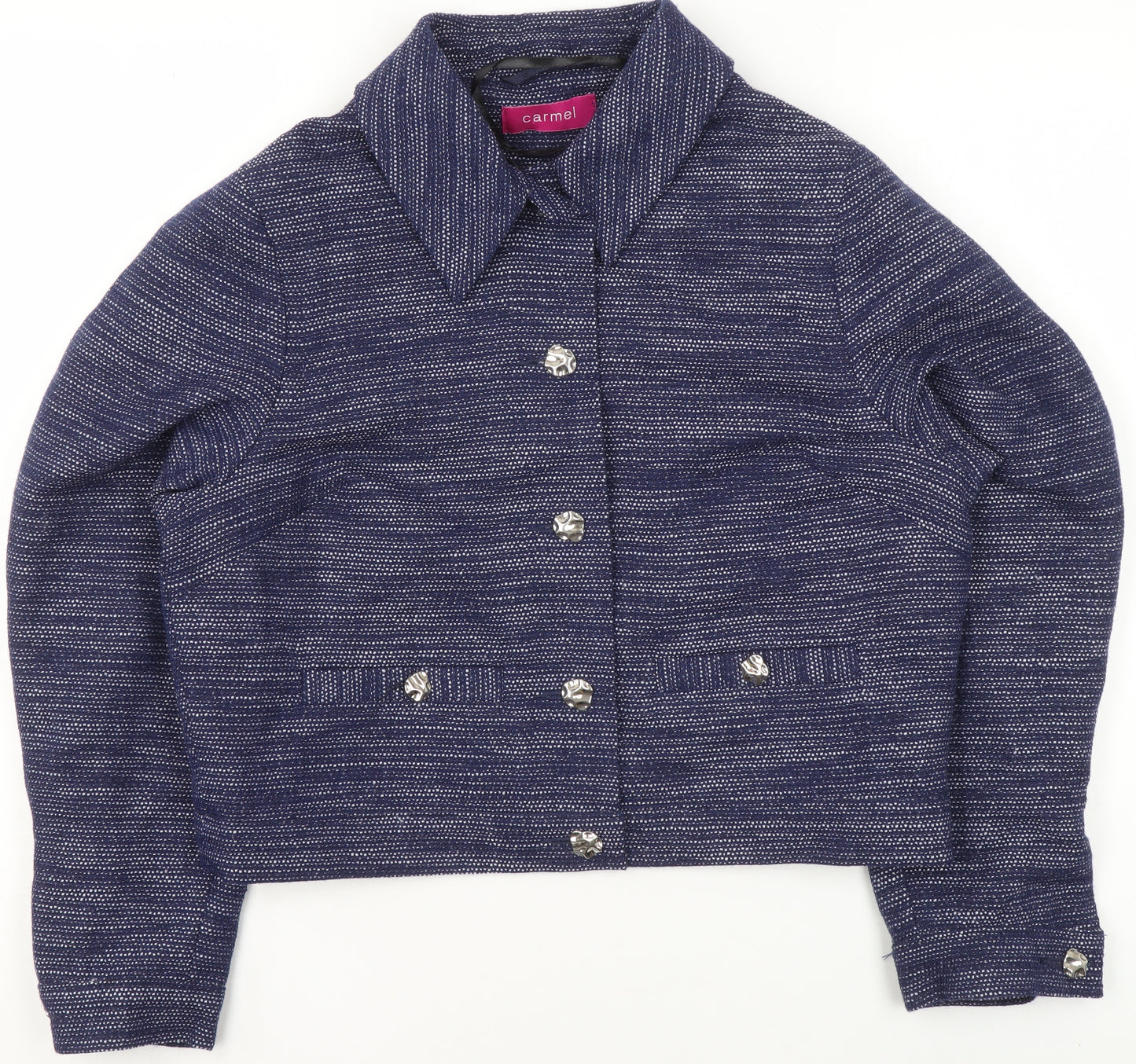 Carmel Women's Blue Woven Suit Jacket Size 12 Single Breasted Classic