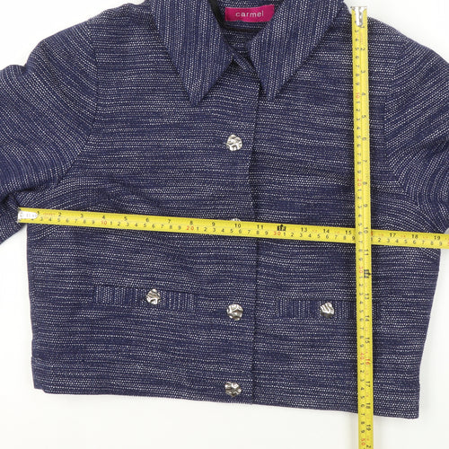 Carmel Women's Blue Woven Suit Jacket Size 12 Single Breasted Classic