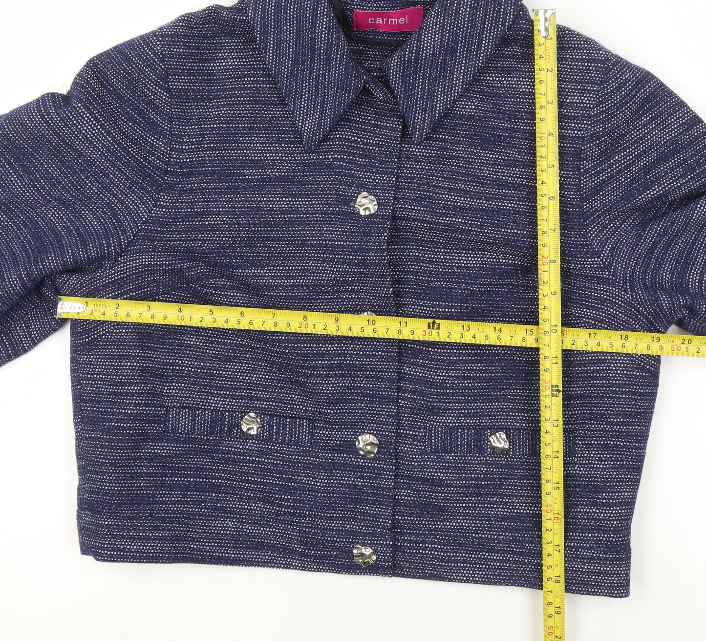 Carmel Women's Blue Woven Suit Jacket Size 12 Single Breasted Classic