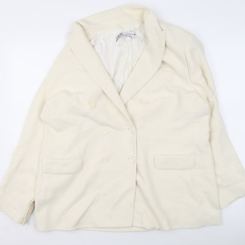 Zara Women Ivory Double-Breasted Blazer Jacket Size 18