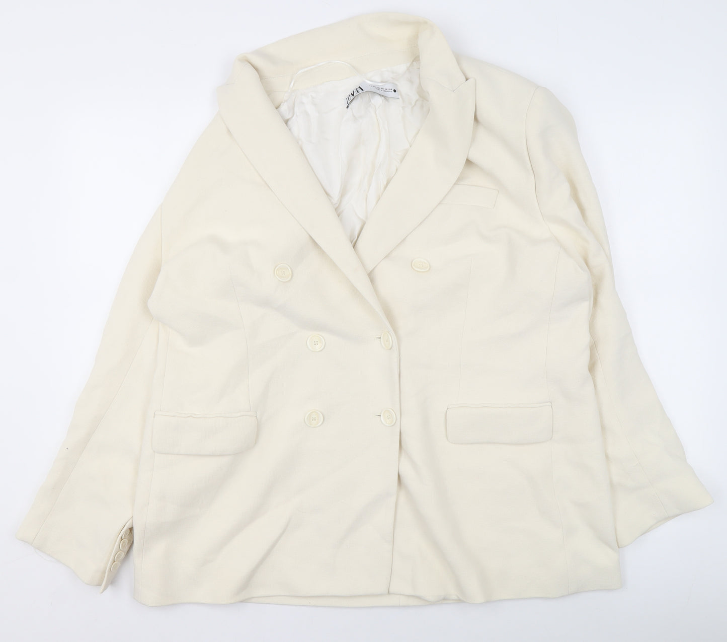 Zara Women Ivory Double-Breasted Blazer Jacket Size 18