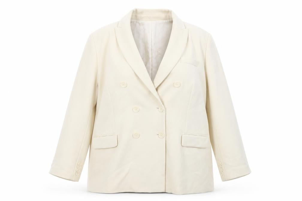 Front view of Zara Women Ivory Double-Breasted Blazer Jacket, size 18