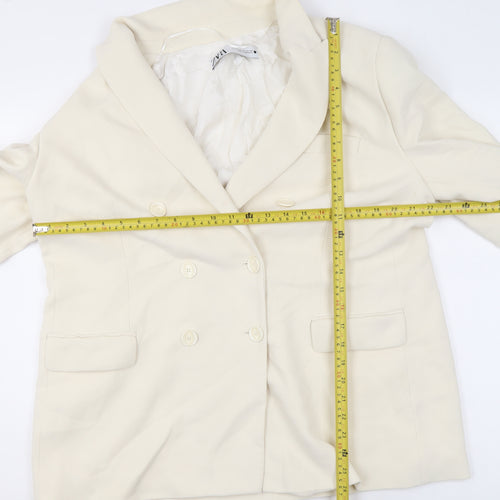 Zara Women Ivory Double-Breasted Blazer Jacket Size 18
