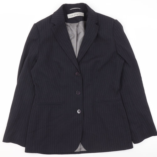 Tom English Women Black Pinstripe Single-Breasted Suit Jacket Size 10