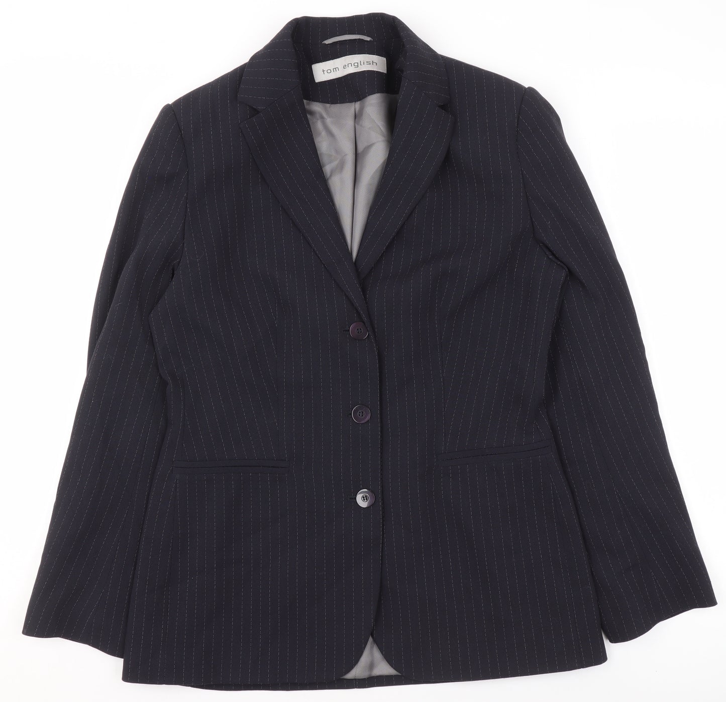 Tom English Women Black Pinstripe Single-Breasted Suit Jacket Size 10